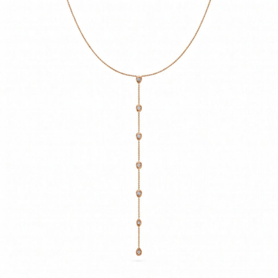 0.8 Ct Pear Oval Marquise Cut Diamond Lariat Necklace VS1 D-F White Gold 14k