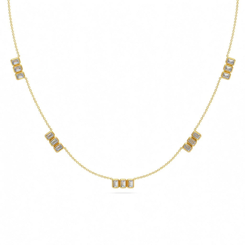 2.8 Ct Emerald Cut Diamond Chain Necklace VS1 D-F White Gold 14k