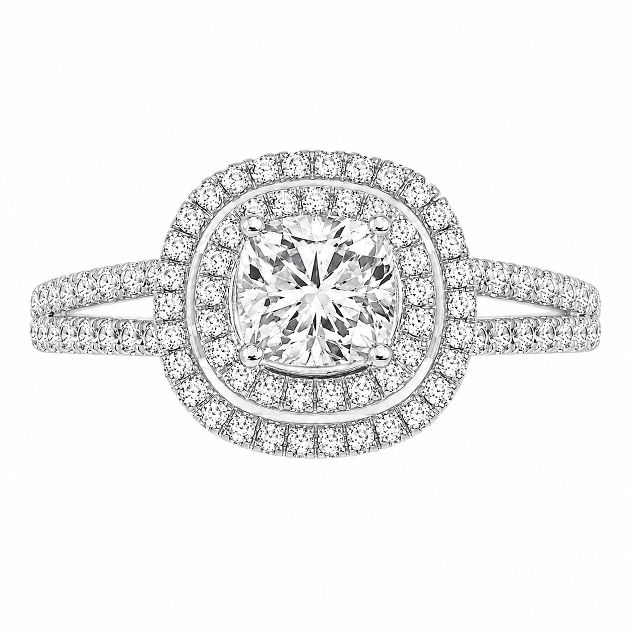 Amelie 2.86 ct Lab Grown Round Cut Double Halo Pave Diamond Engagement Ring