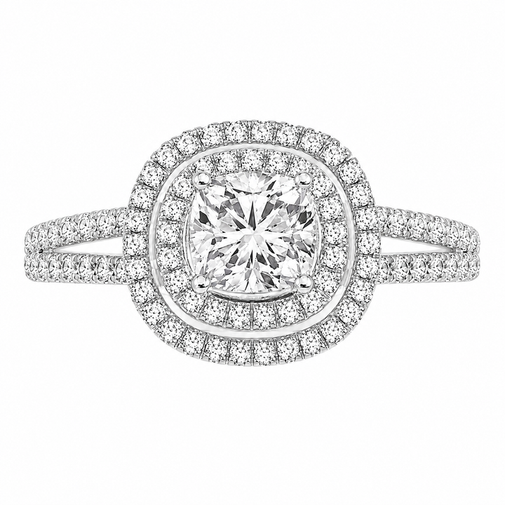 Amelie 2.86 ct Lab Grown Round Cut Double Halo Pave Diamond Engagement Ring