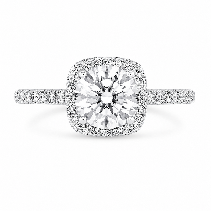 Amelie 2.7 ct Lab Grown Round Cut Pave Halo Diamond Engagement Ring