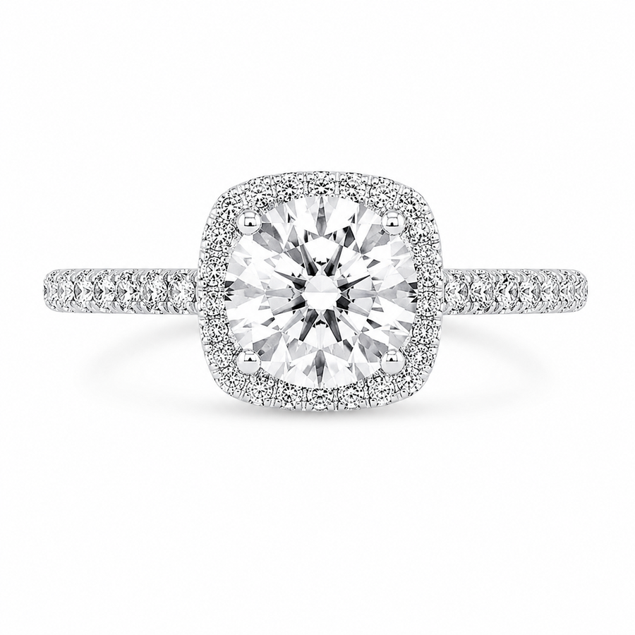 Amelie 1.7 ct Lab Grown Round Cut Pave Halo Diamond Engagement Ring