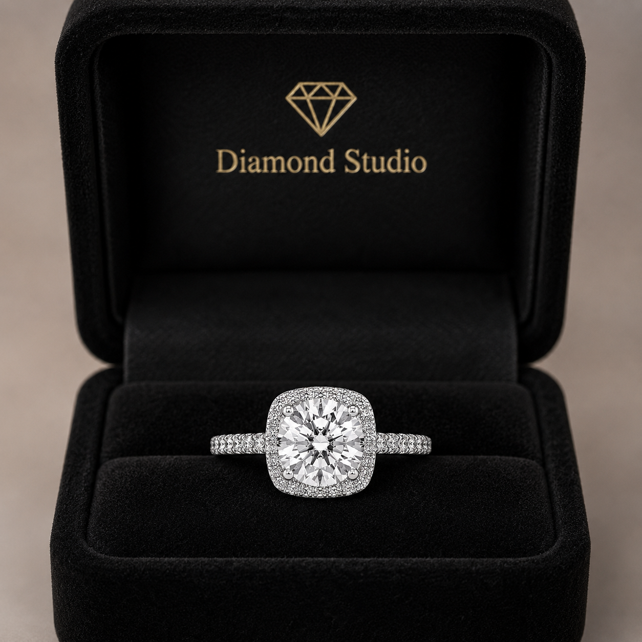 Amelie 2.2 ct Lab Grown Round Cut Pave Halo Diamond Engagement Ring