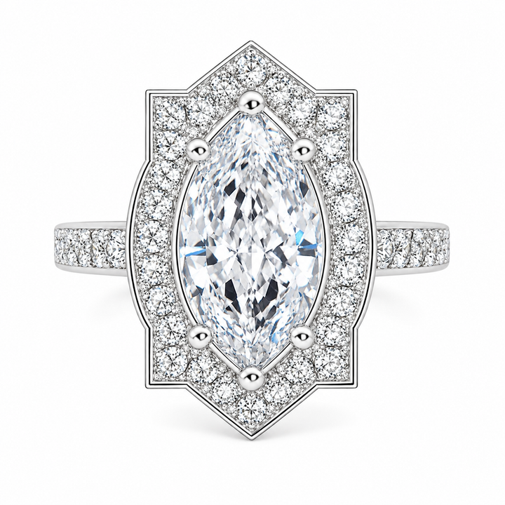 Amalia 5.5 Carat Marquise Cut Halo Pave Engagement Ring