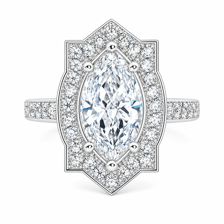Amalia 4.5 Carat Marquise Cut Halo Pave Engagement Ring