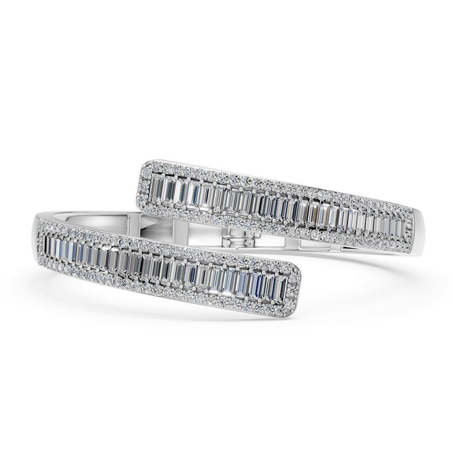 7.09 Carat Baguette Round Cut Diamond Bangle Bracelet VS1 D F White Gold 14k