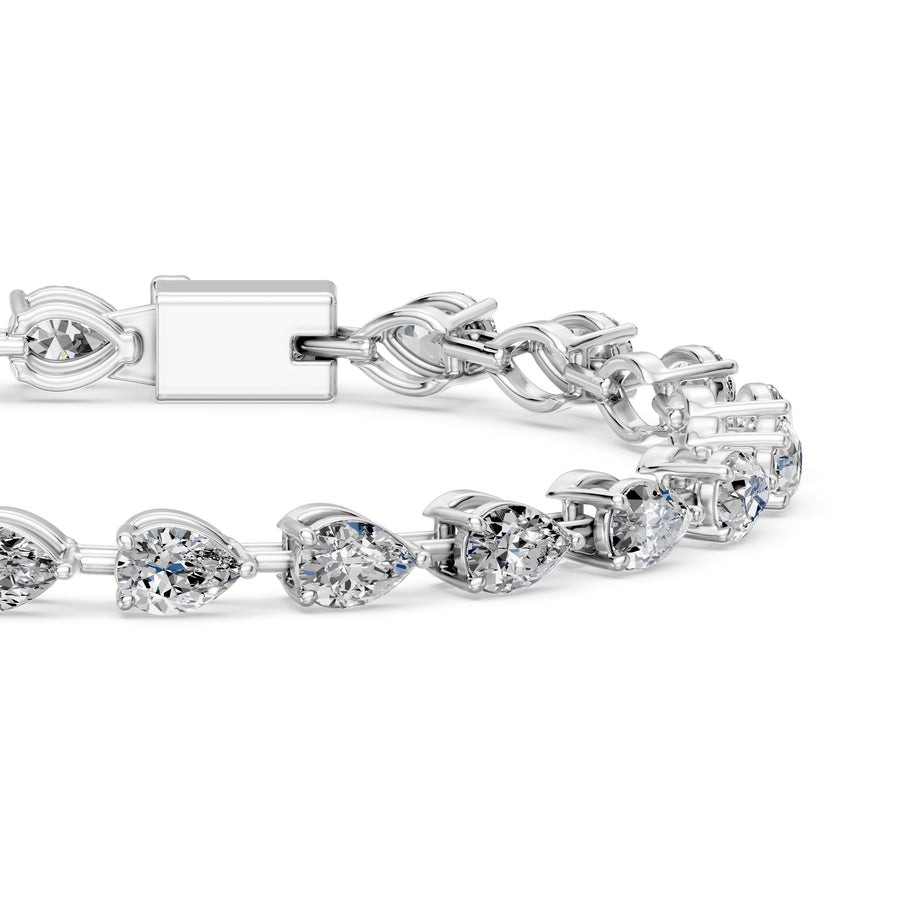 7.73 Carat Pear Cut Diamond Tennis Bracelet VS1 D F White Gold 14k
