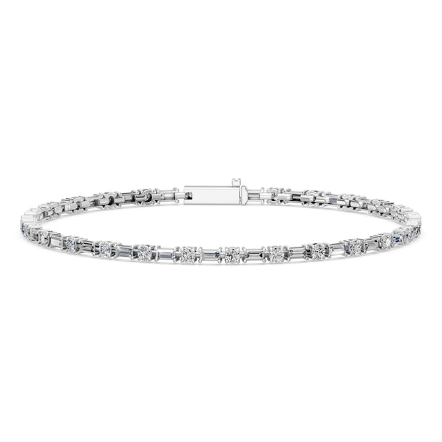 4.35 Carat Baguette Round Cut Diamond Tennis Bracelet VS1 D F White Gold 14k