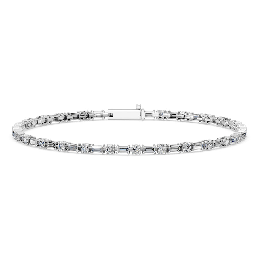 4.35 Carat Baguette Round Cut Diamond Tennis Bracelet VS1 D F White Gold 14k