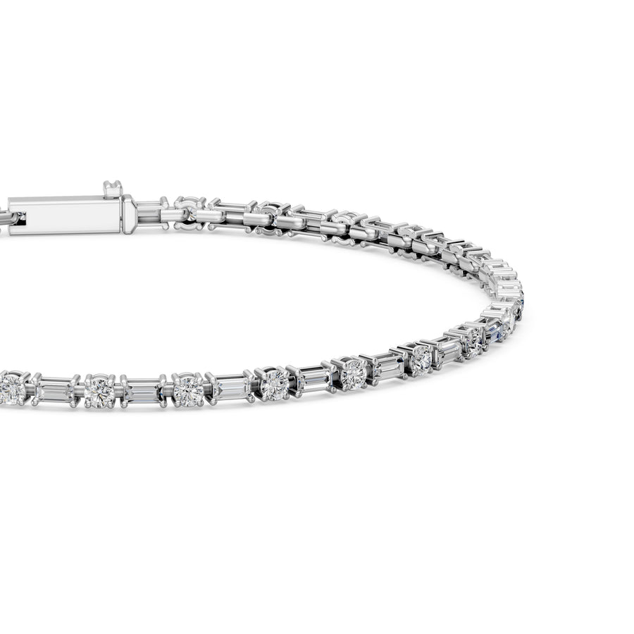 4.35 Carat Baguette Round Cut Diamond Tennis Bracelet VS1 D F White Gold 14k