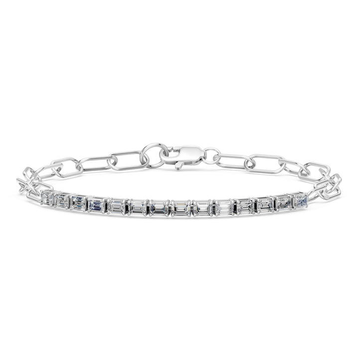 1.76 Carat Emerald Cut Diamond Chain Bracelet VS1 D F White Gold 14k — product image
