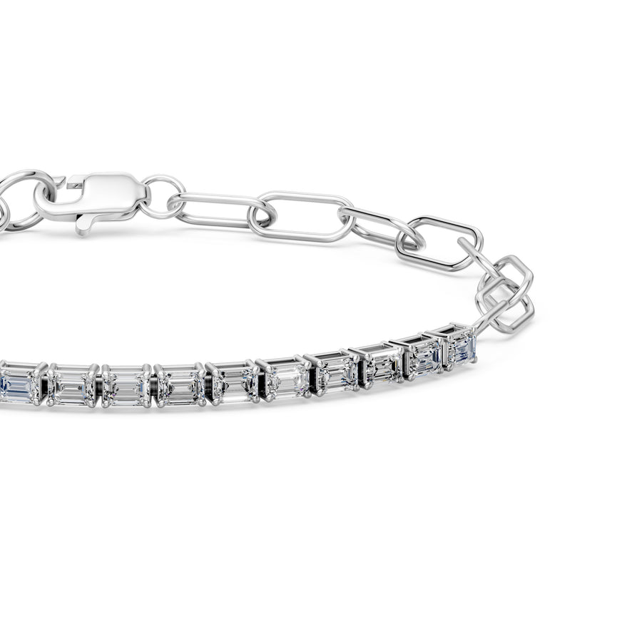 1.76 Carat Emerald Cut Diamond Chain Bracelet VS1 D F White Gold 14k