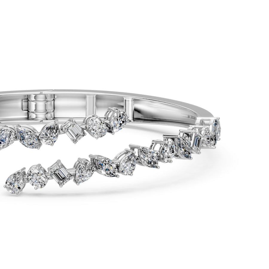 4.2 Carat Pear Oval Emerald Marquise Cut Diamond Bangle Bracelet VS1 D F White Gold 14k