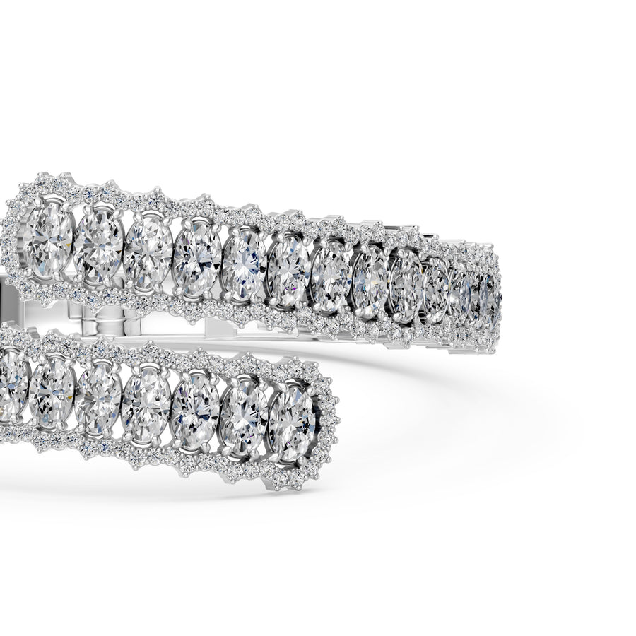 9.72 Carat Oval Round Cut Diamond Bangle Bracelet VS1 D F White Gold 14k
