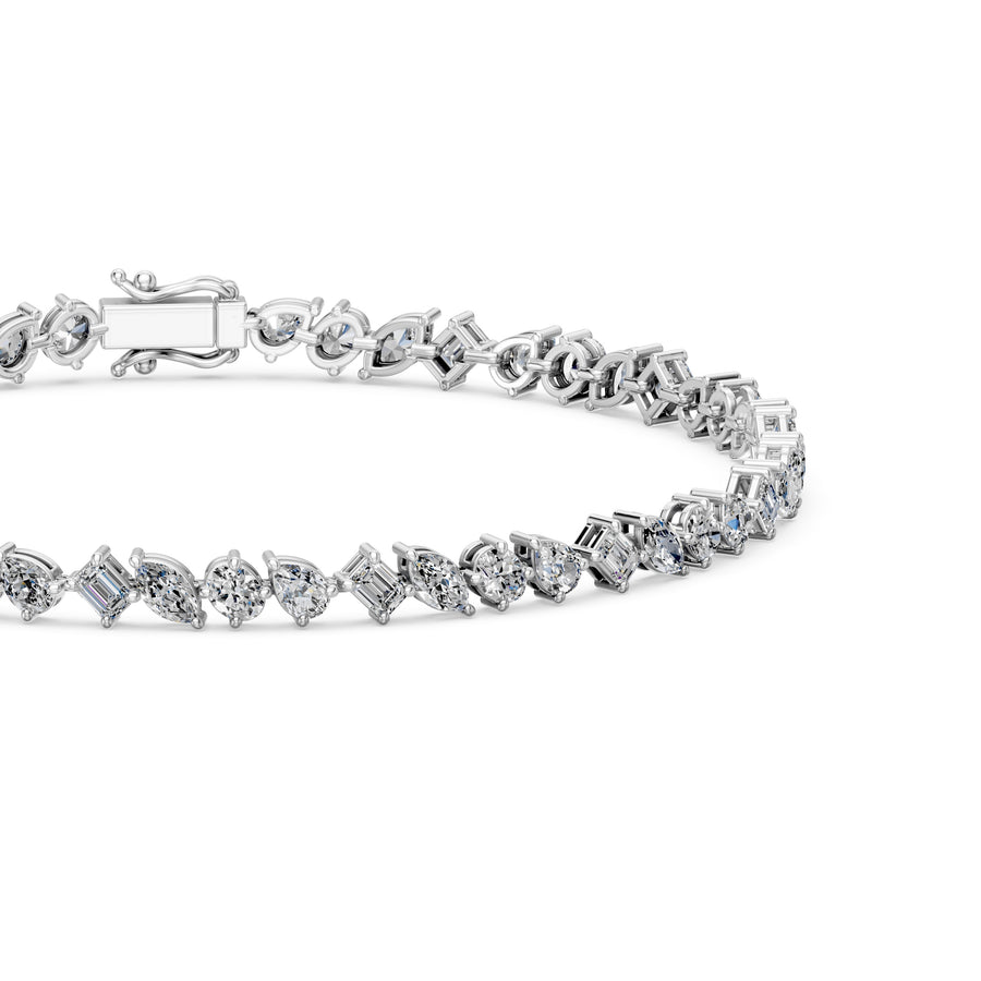 4.9 Carat Oval Marquise Emerald Pear Cut Diamond Tennis Bracelet VS1 D F White Gold 14k