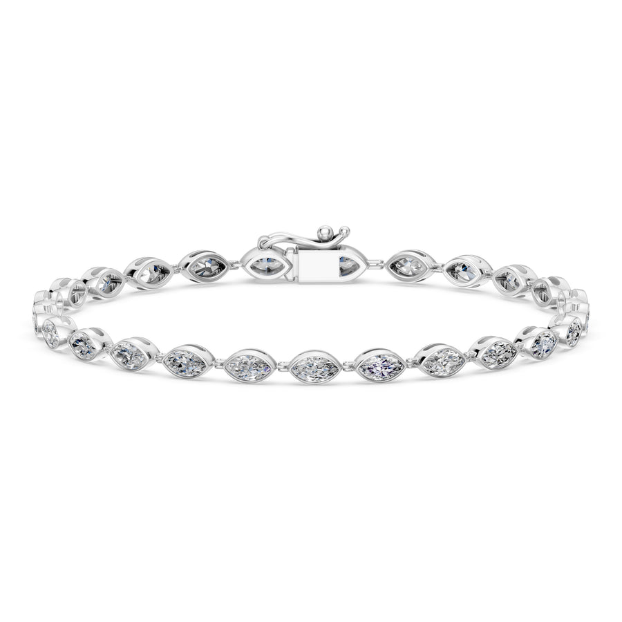 3.69 Carat Marquise Cut Diamond Tennis Bracelet VS1 D F White Gold 14k