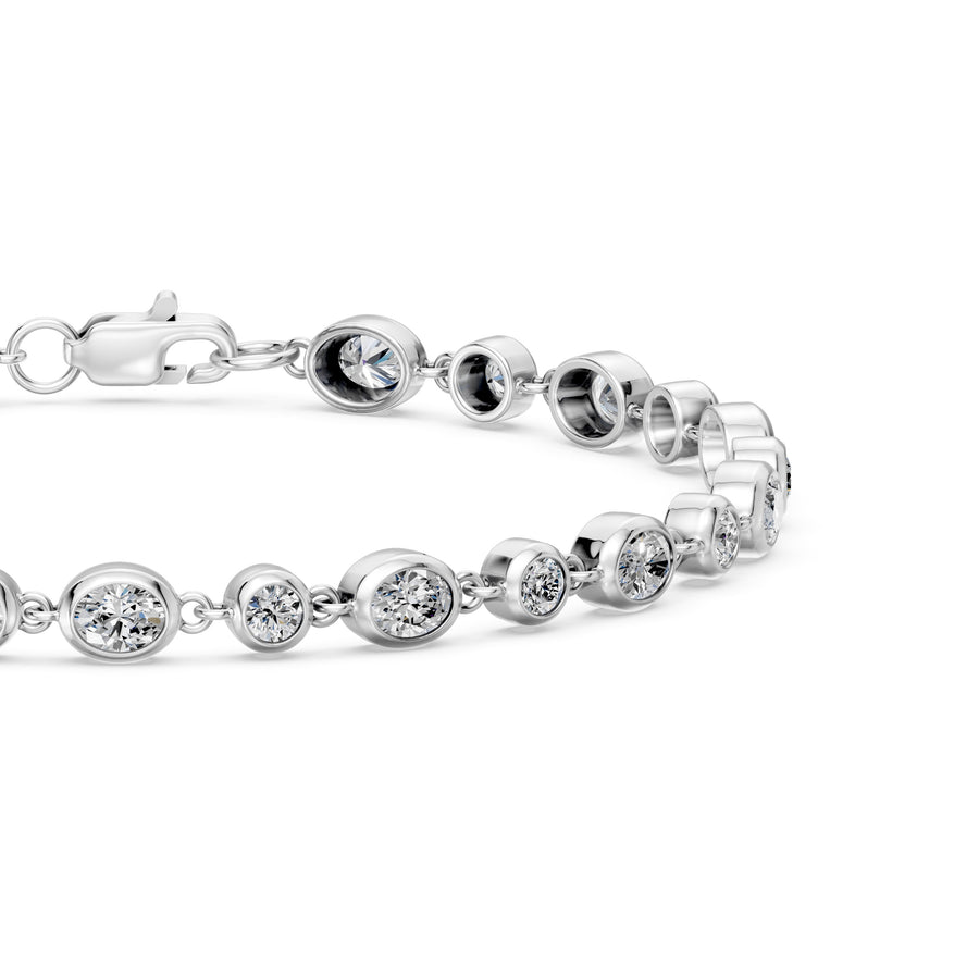 3.38 Carat Oval Round Cut Diamond Tennis Bracelet VS1 D F White Gold 14k