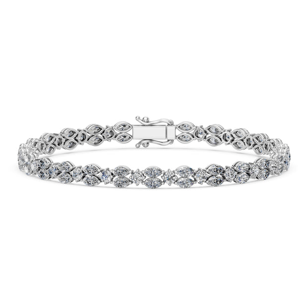 6.44 Carat Marquise Round Cut Diamond Tennis Bracelet VS1 D F White Gold 14k