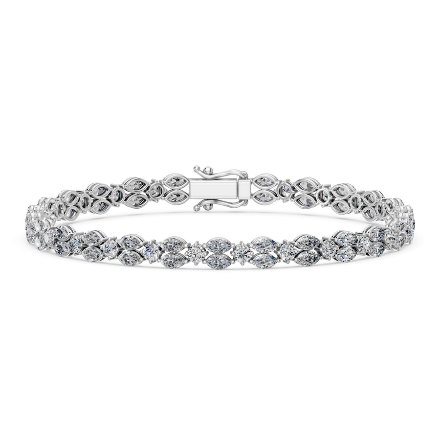 6.44 Carat Marquise Round Cut Diamond Tennis Bracelet VS1 D F White Gold 14k