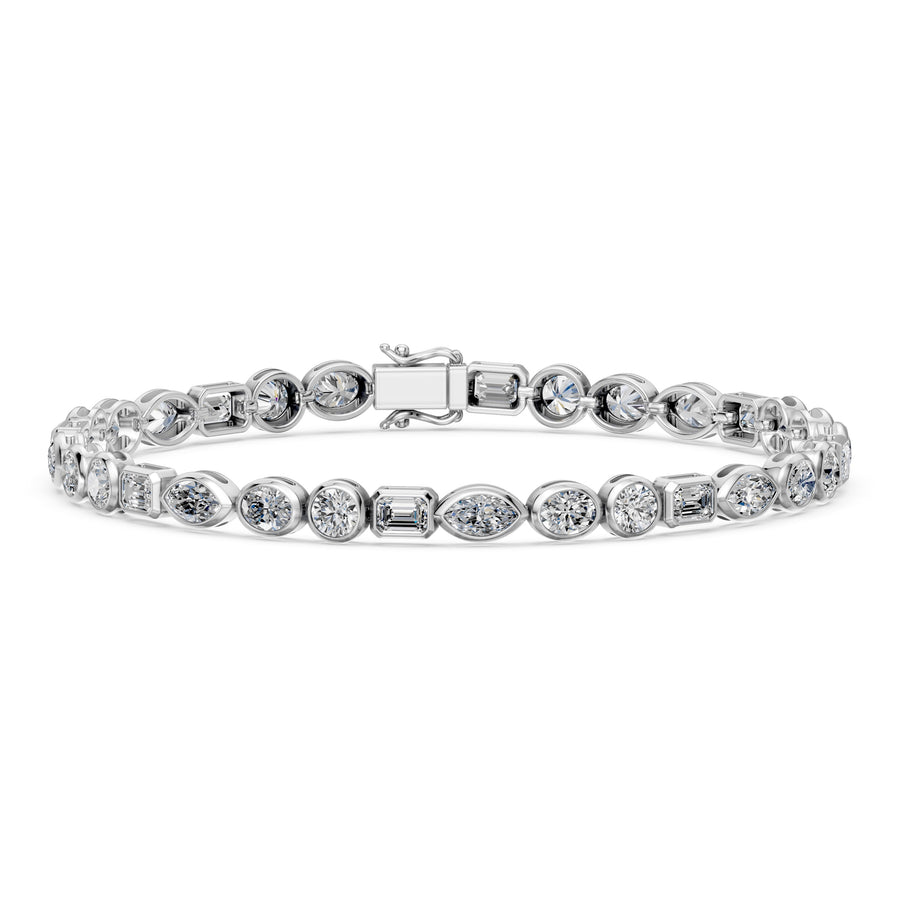 7.06 Carat Oval Emerald Round Cut Diamond Tennis Bracelet VS1 D F White Gold 14k