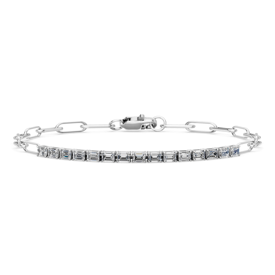 1.81 Carat Emerald Cut Diamond Chain Bracelet VS1 D F White Gold 14k
