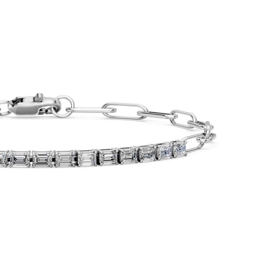 1.81 Carat Emerald Cut Diamond Chain Bracelet VS1 D F White Gold 14k