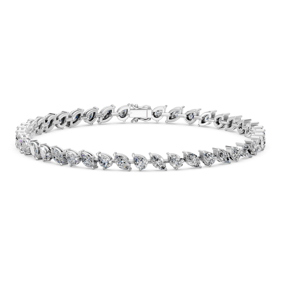 6.03 Carat Pear Cut Diamond Tennis Bracelet VS1 D F White Gold 14k