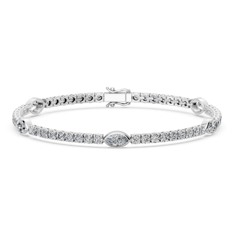 5.95 Carat Marquise Cut Diamond Tennis Bracelet VS1 D F White Gold 14k