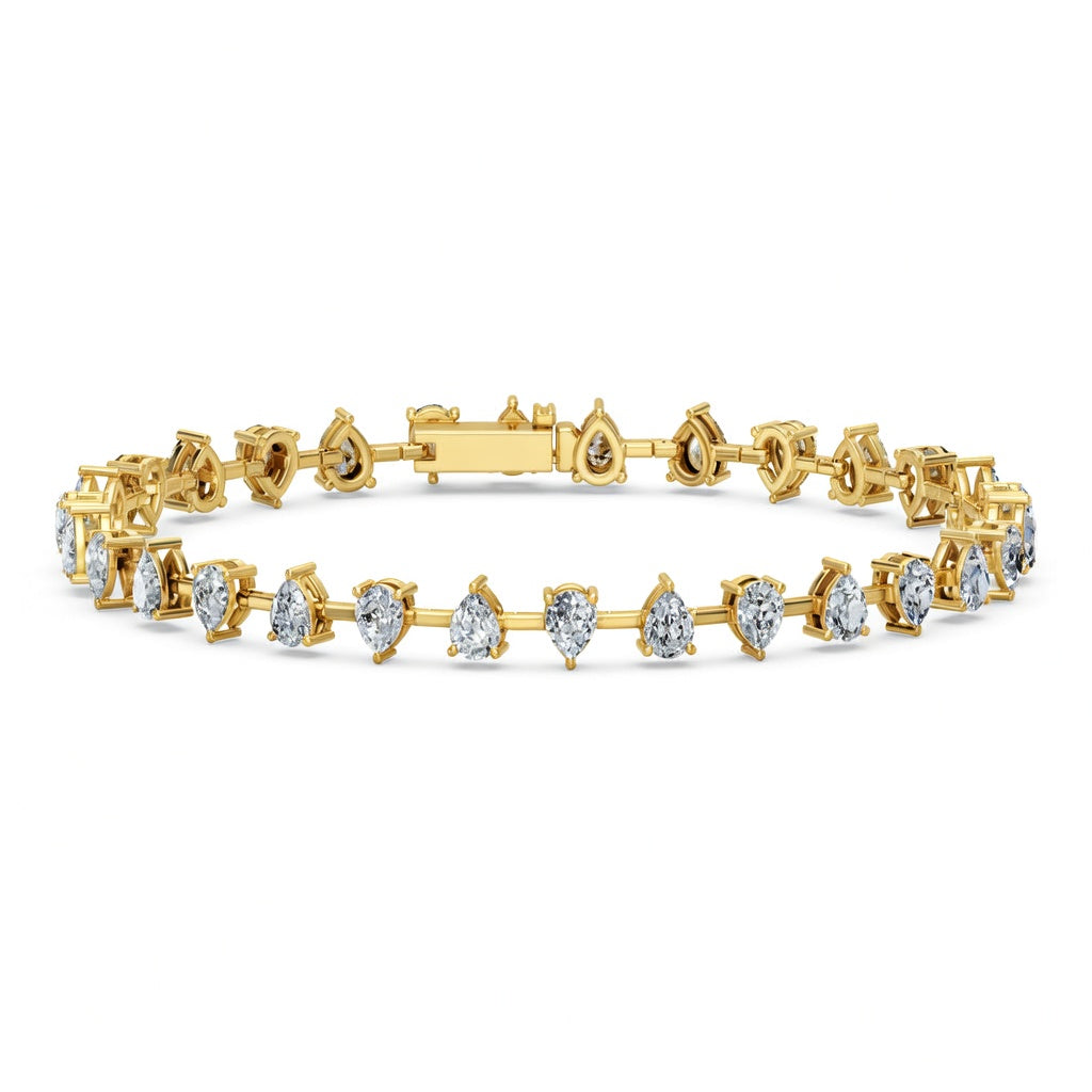 8.79 Carat Pear Cut Diamond Tennis Bracelet VS1 D F White Gold 14k