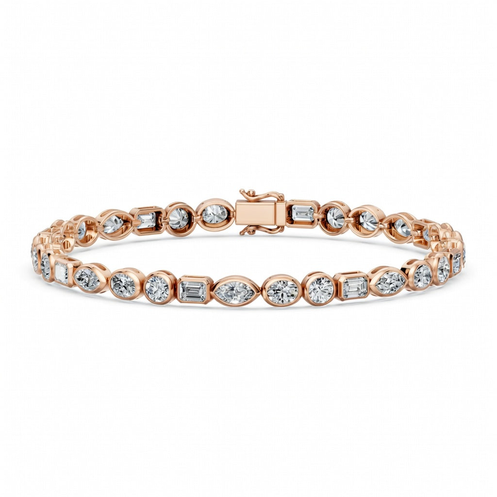 7.06 Carat Emerald Cut Diamond Tennis Bracelet VS1 D F White Gold 14k