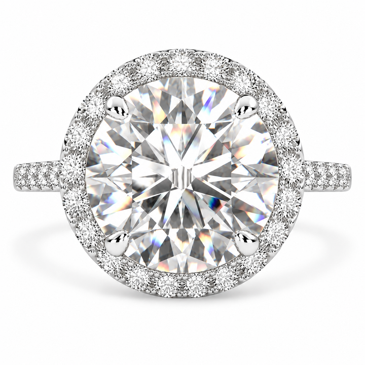 Bianca 7.5 Carat Round Cut Halo Pave Engagement Ring
