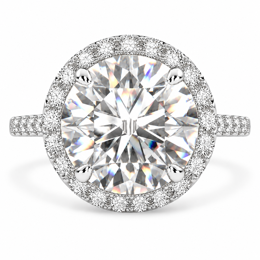 Bianca 7.5 Carat Round Cut Halo Pave Engagement Ring