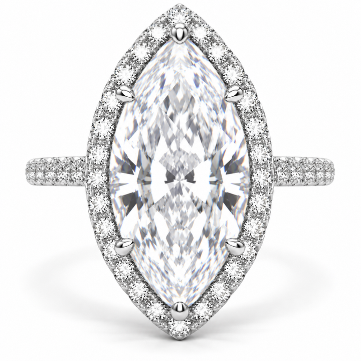 Bianca 6.5 Carat Marquise Cut Halo Pave Engagement Ring