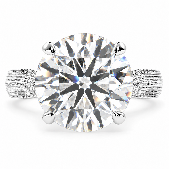 Valentina 6 Carat Round Cut Solitaire Tapered Milgrain Engagement Ring