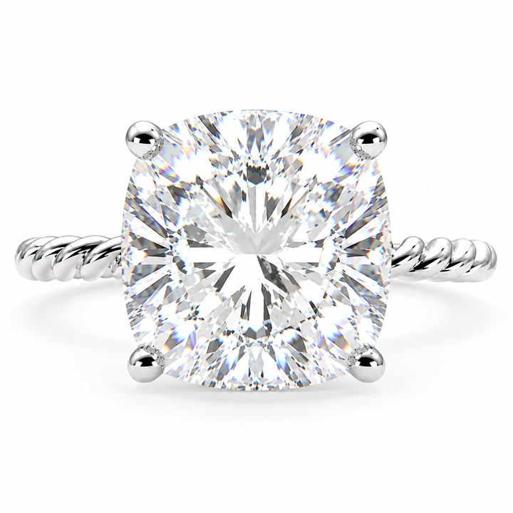 Renata 6 Carat Cushion Cut Solitaire Rope Engagement Ring