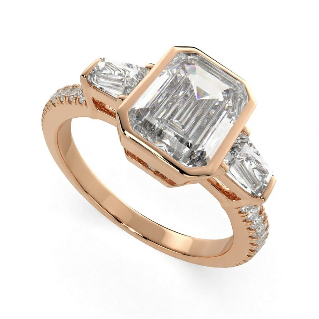 Emilia 2.5 Carat Emerald Cut Trilogy 3 Stone Engagement Ring