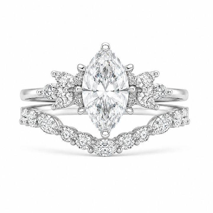 3.00 CT Marquise Lab-Grown Diamond 2PCS Bridal Set in 14K White Gold â€“ Cluster Wedding Band Engagement Ring Design from Diamond Studio