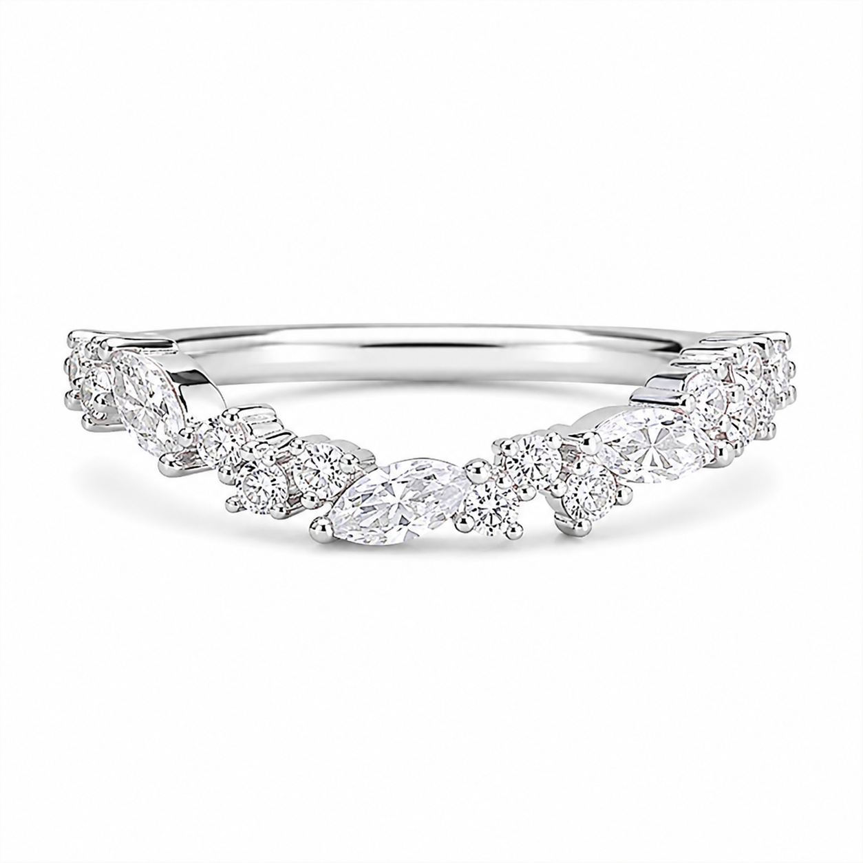 3.00 CT Marquise Lab-Grown Diamond 2PCS Bridal Set in 14K White Gold – Cluster Wedding Band Engagement Ring Design