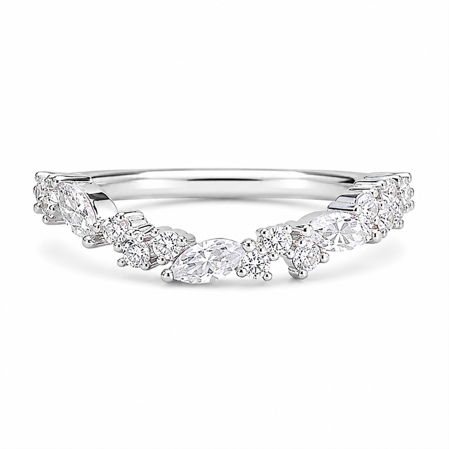 3.00 CT Marquise Lab-Grown Diamond 2PCS Bridal Set in 14K White Gold – Cluster Wedding Band Engagement Ring Design