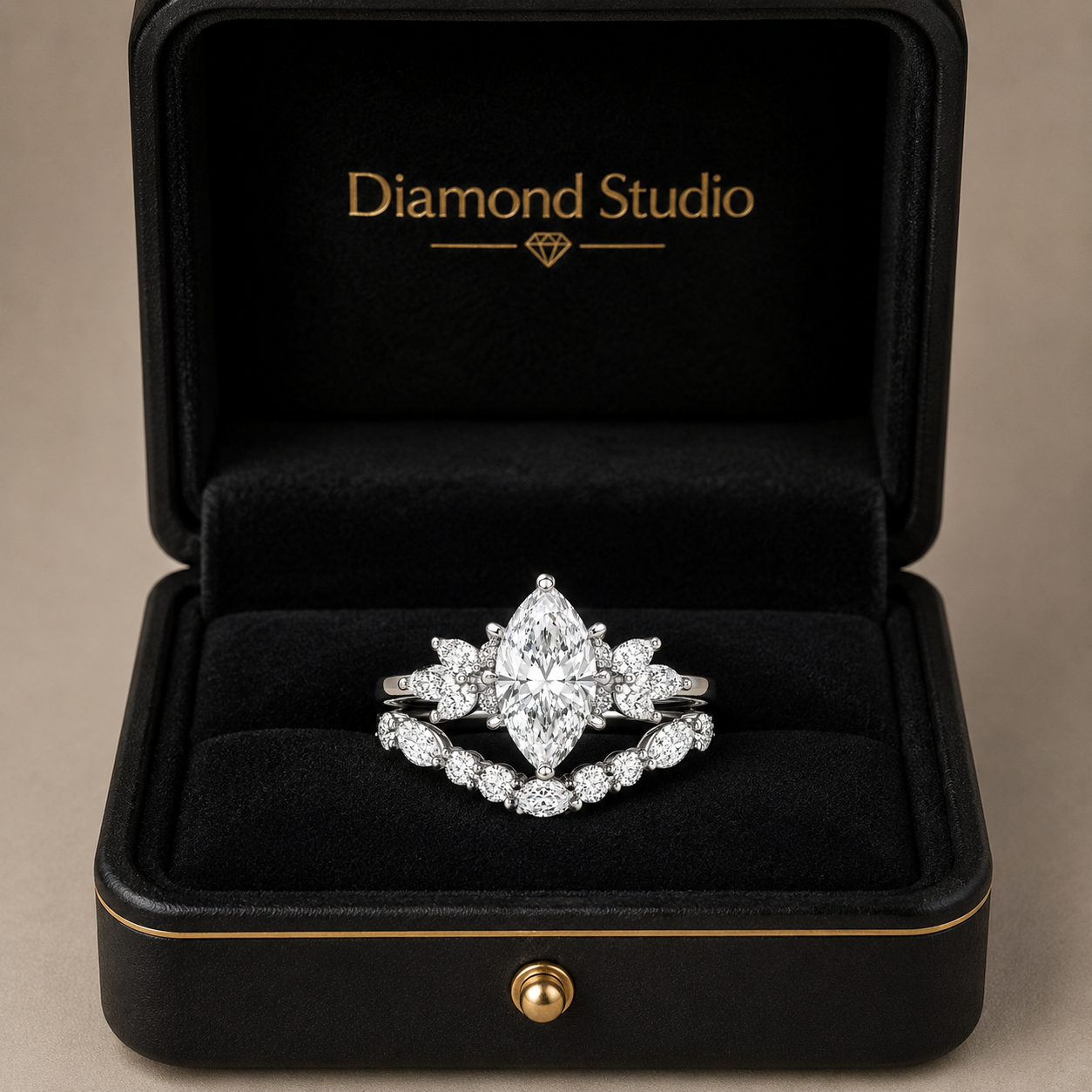 3.00 CT Marquise Lab-Grown Diamond 2PCS Bridal Set in 14K White Gold – Cluster Wedding Band Engagement Ring Design