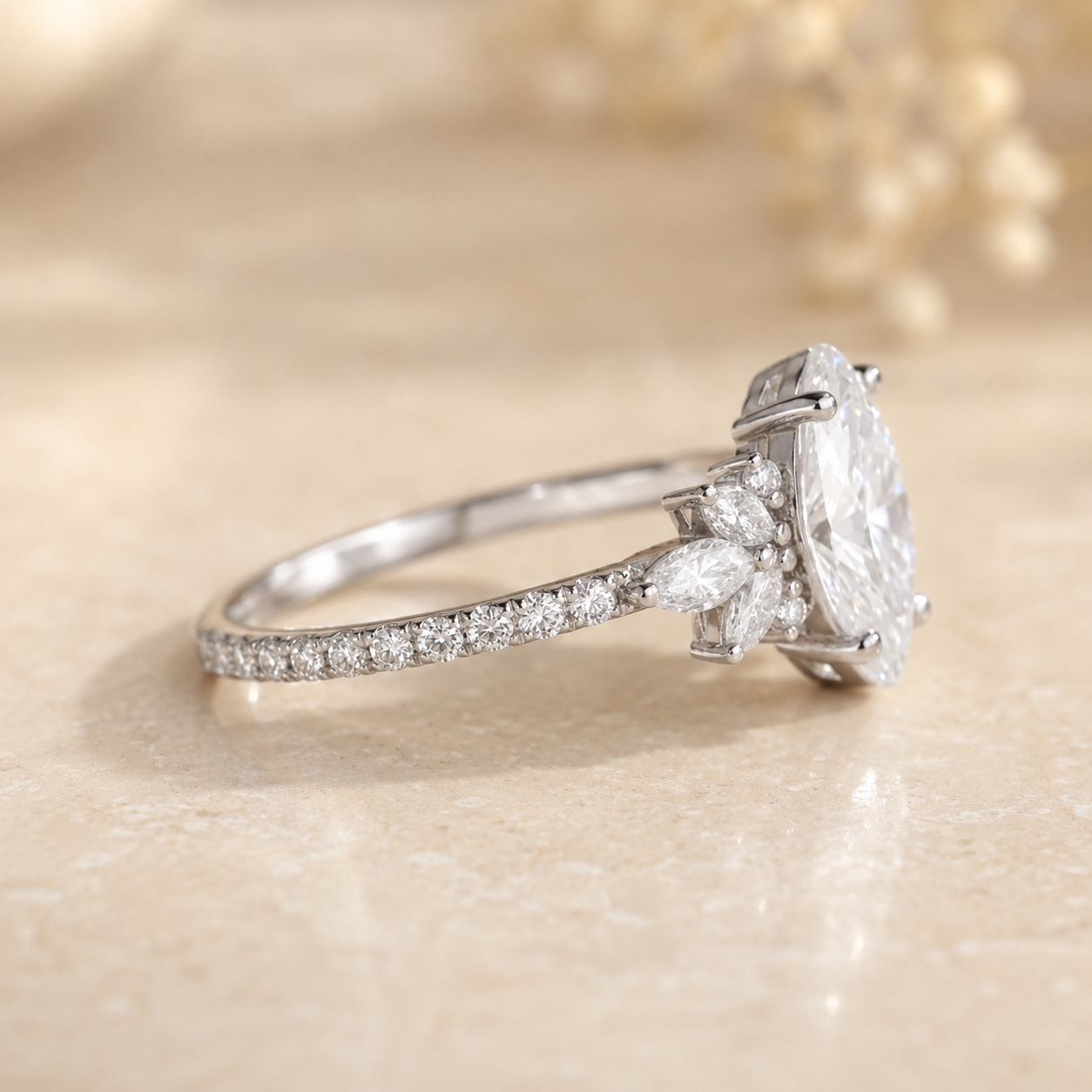 3.00 CT Marquise Lab-Grown Diamond 2PCS Bridal Set in 14K White Gold – Cluster Wedding Band Engagement Ring Design