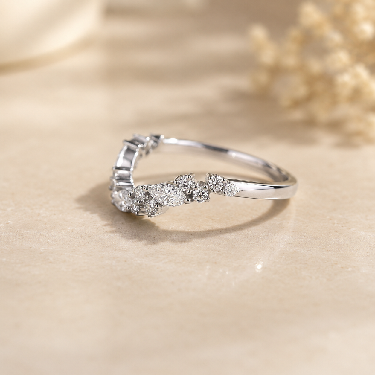 3.00 CT Marquise Lab-Grown Diamond 2PCS Bridal Set in 14K White Gold – Cluster Wedding Band Engagement Ring Design