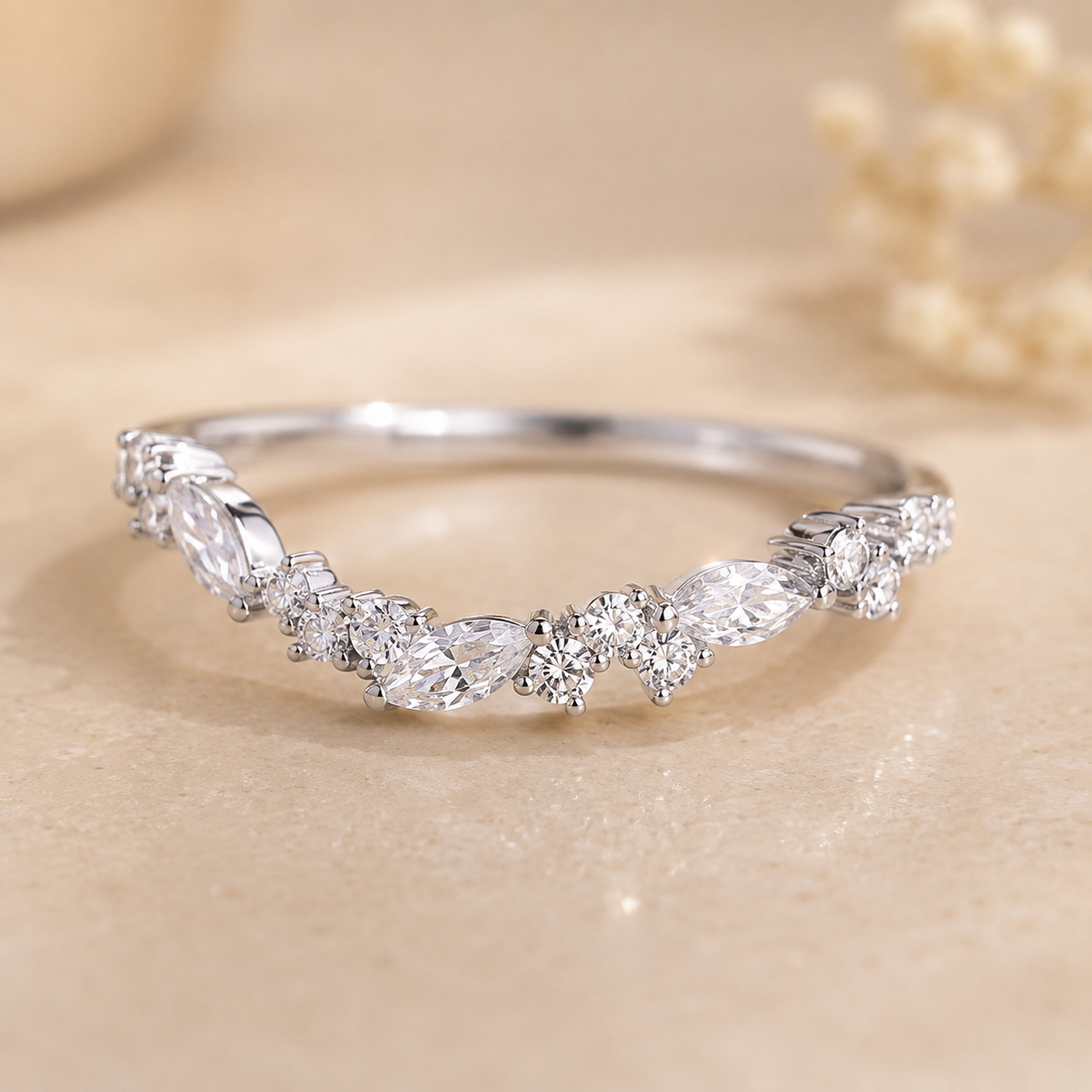 3.00 CT Marquise Lab-Grown Diamond 2PCS Bridal Set in 14K White Gold – Cluster Wedding Band Engagement Ring Design