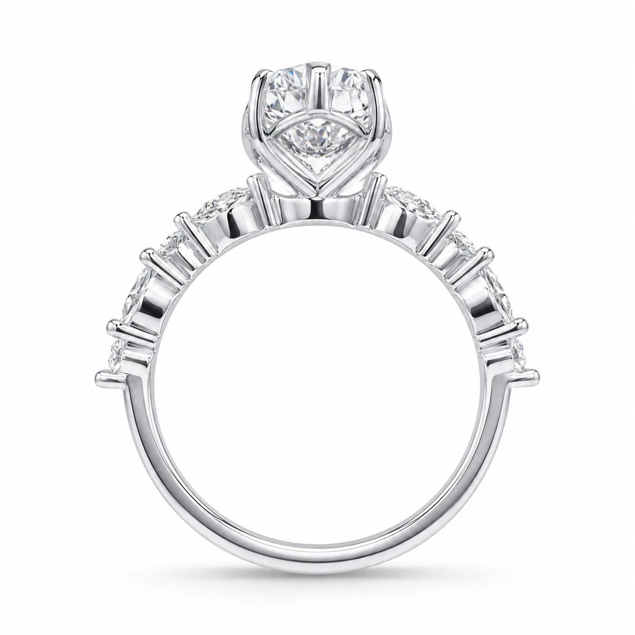 2.00 CT Marquise Lab-Grown Diamond Hidden Halo Engagement Ring in 14K White Gold – Round Accent Promise Ring Design