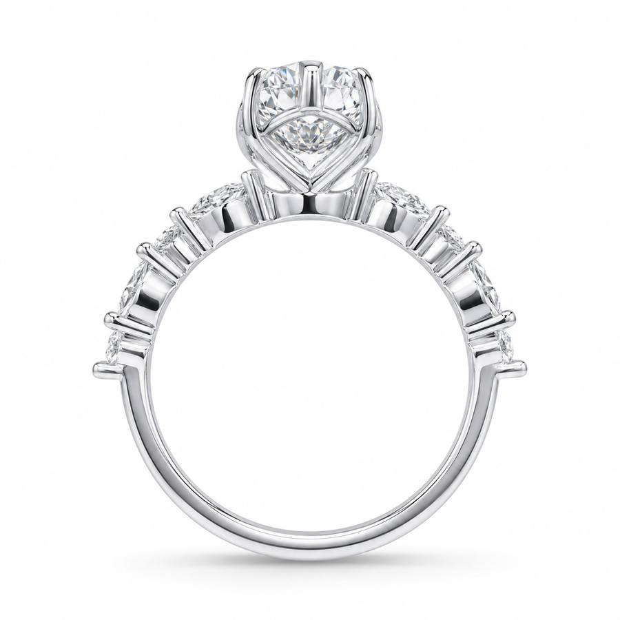 2.00 CT Marquise Lab-Grown Diamond Hidden Halo Engagement Ring in 14K White Gold – Round Accent Promise Ring Design