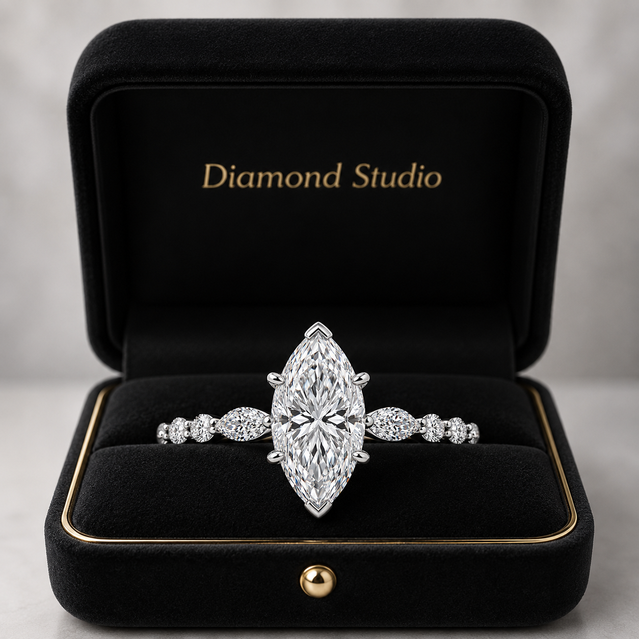 2.00 CT Marquise Lab-Grown Diamond Hidden Halo Engagement Ring in 14K White Gold – Round Accent Promise Ring Design