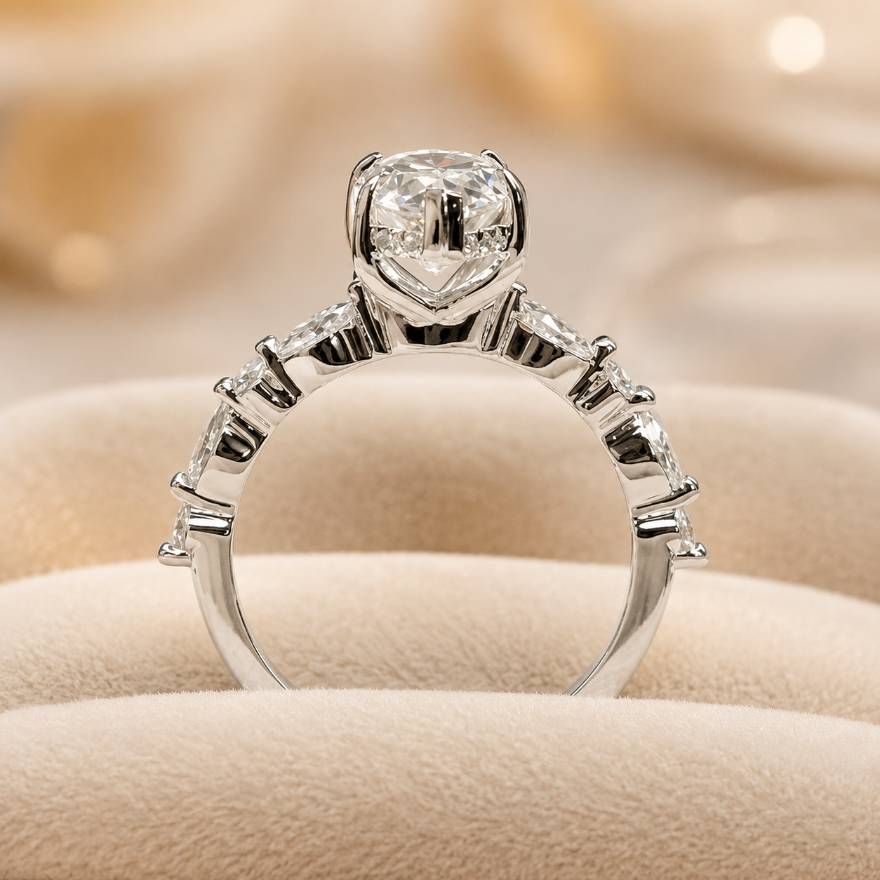 2.00 CT Marquise Lab-Grown Diamond Hidden Halo Engagement Ring in 14K White Gold – Round Accent Promise Ring Design