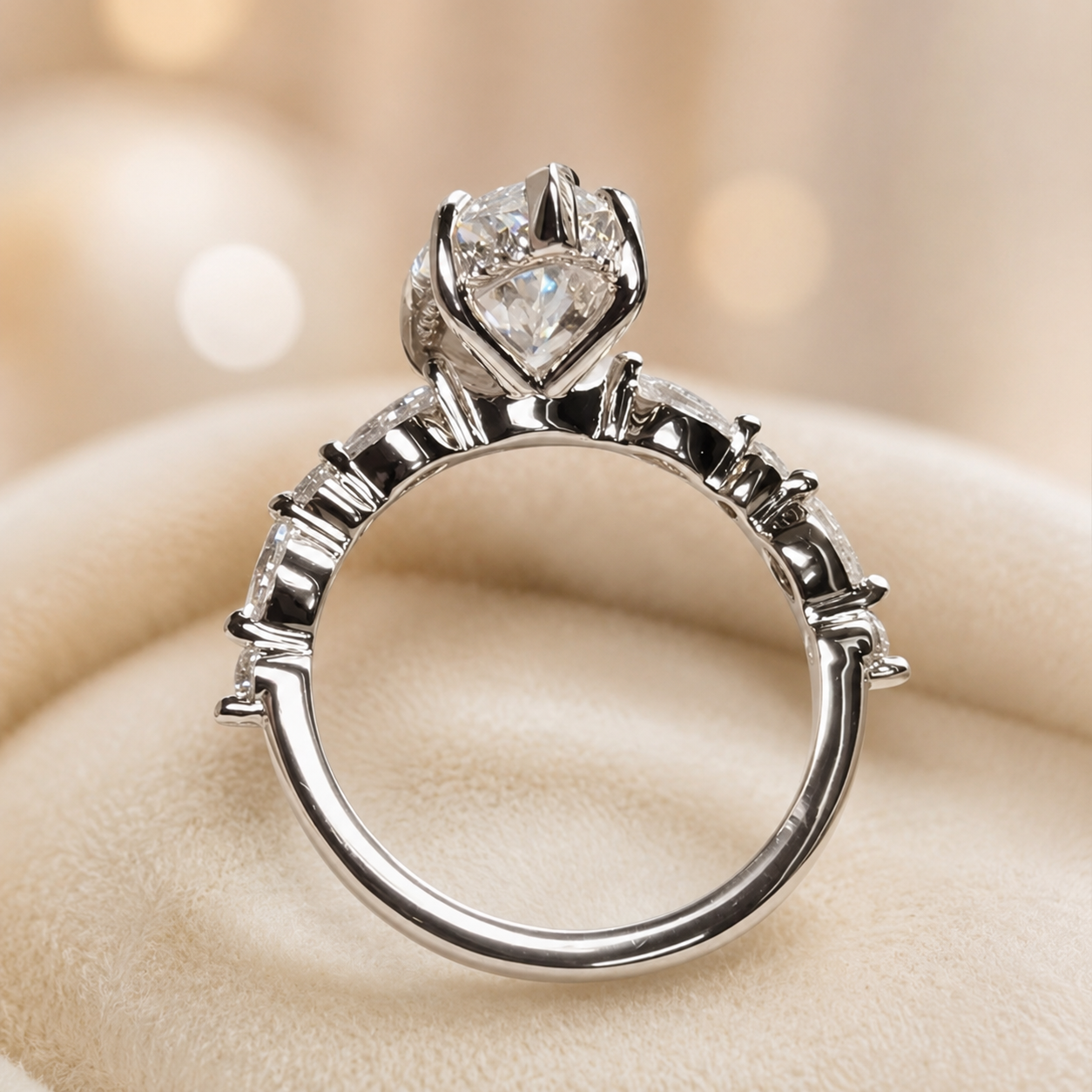 2.00 CT Marquise Lab-Grown Diamond Hidden Halo Engagement Ring in 14K White Gold – Round Accent Promise Ring Design