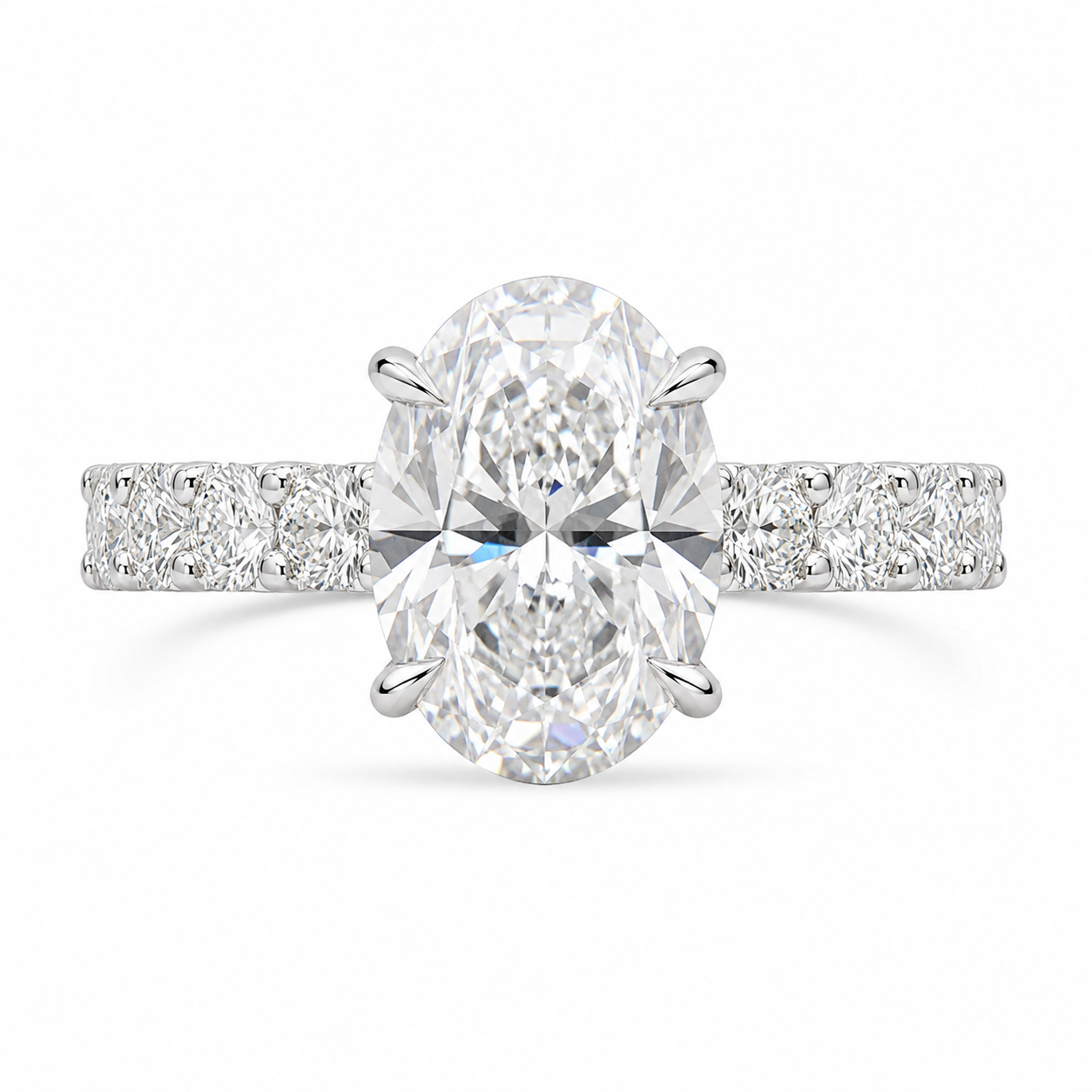 4.00 CT Oval Lab-Grown Diamond Hidden Halo Engagement Ring in 14K White Gold – Pavé Statement Design | IGI Certified
