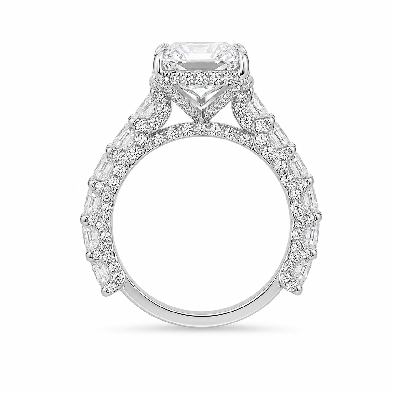 4.00 CT Oval Lab-Grown Diamond Hidden Halo Engagement Ring in 14K White Gold – Pavé Statement Design | IGI Certified
